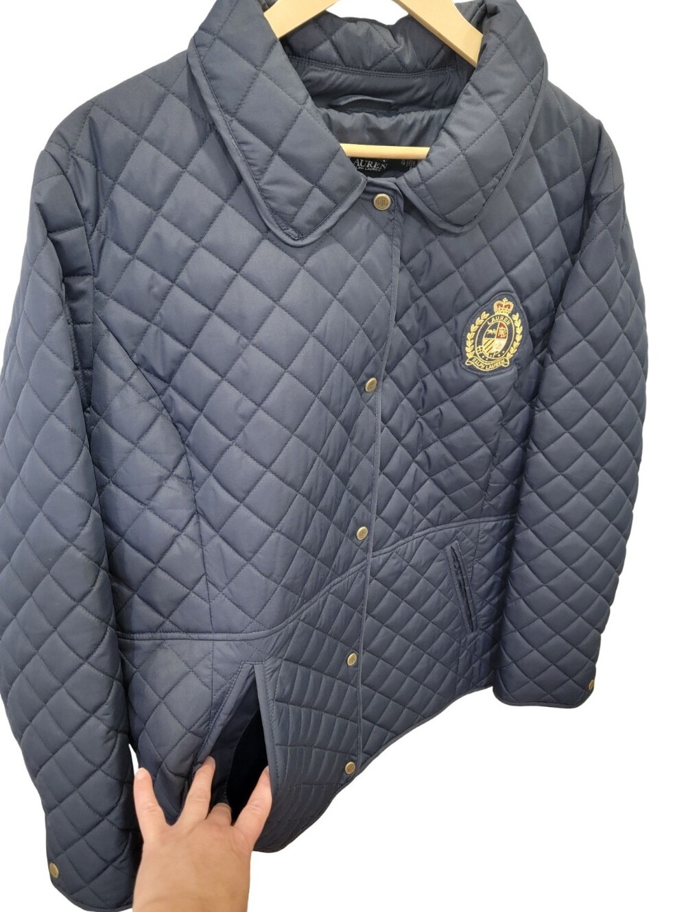NWT Lauren Ralph Lauren Navy Quilted Jacket Crest Lightweight Coat Women’s 1X - Picture 5 of 17